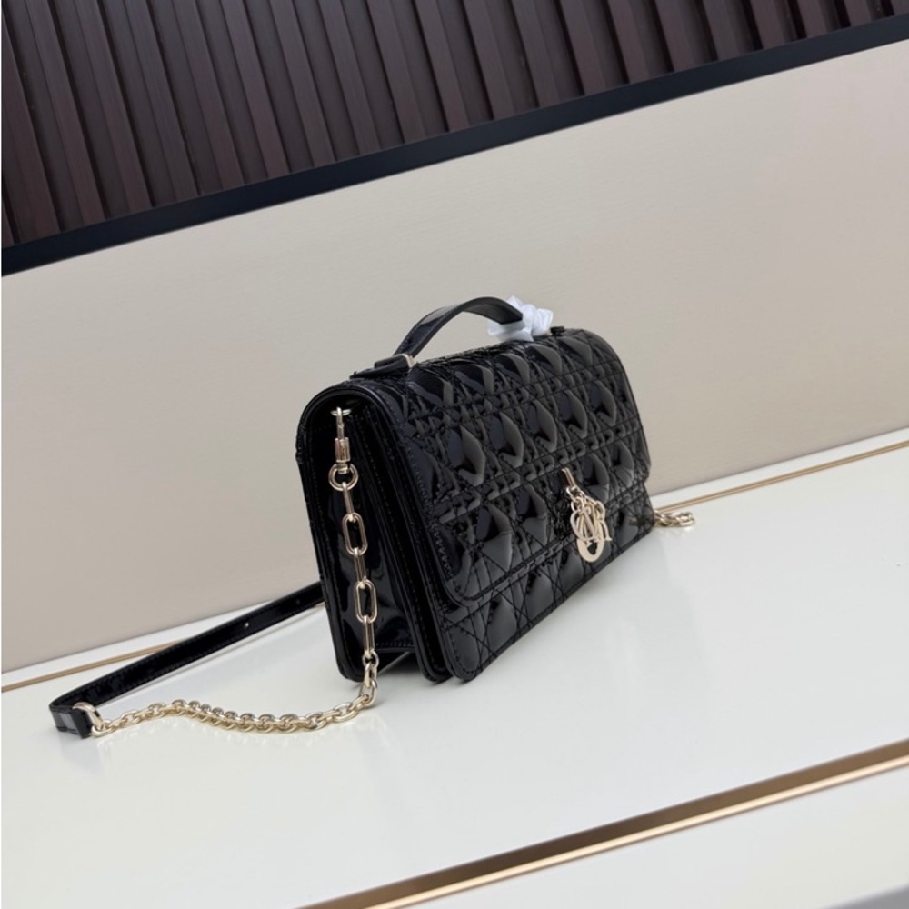 Dior Black Cannage Quilted Bag | Gold Tone Chain Designer Crossbody